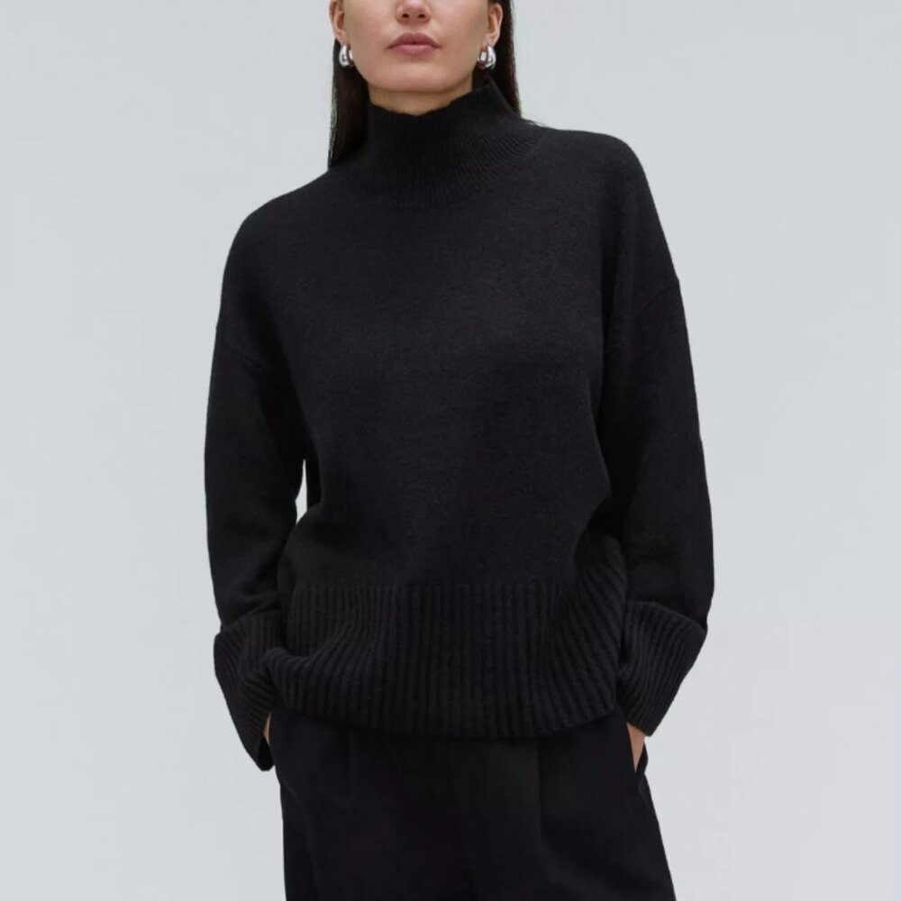 Everlane Black Mock Neck Wool Sweater
